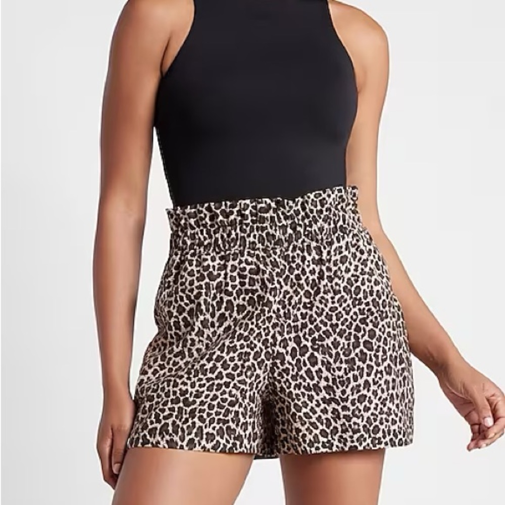 Express Super High Waisted Linen-Blend Paperbag Shorts